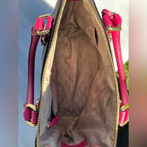 Michael Kors Ciara Large Satchel – Signature Logo Canvas & Hot Pink Leather - Picture 8 of 14